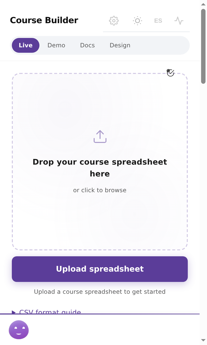 Build complete card showing all steps succeeded with link to open course